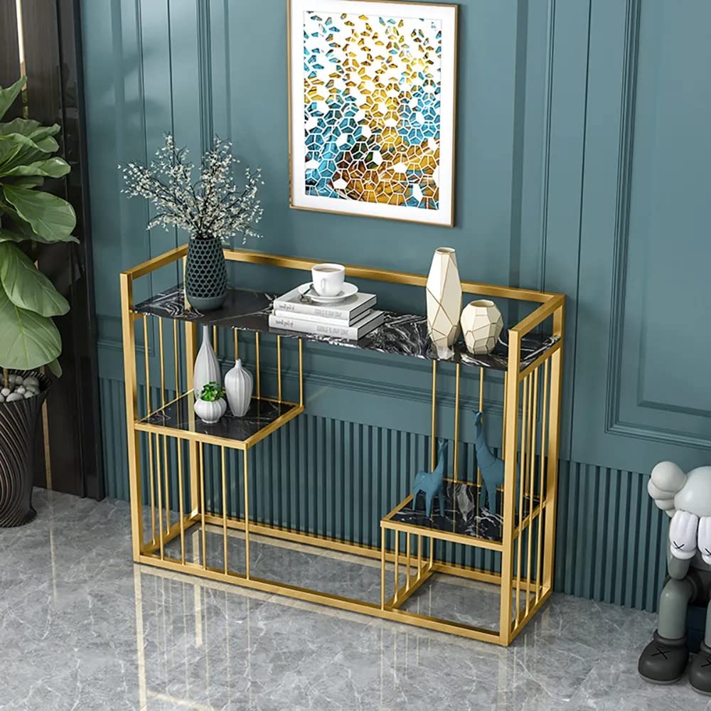 Designer 3 - Tier Black Faux Marble Golden Console Table - Decor Smart