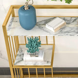 Designer 3 - Tier White Faux Marble Golden Console Table - Decor Smart