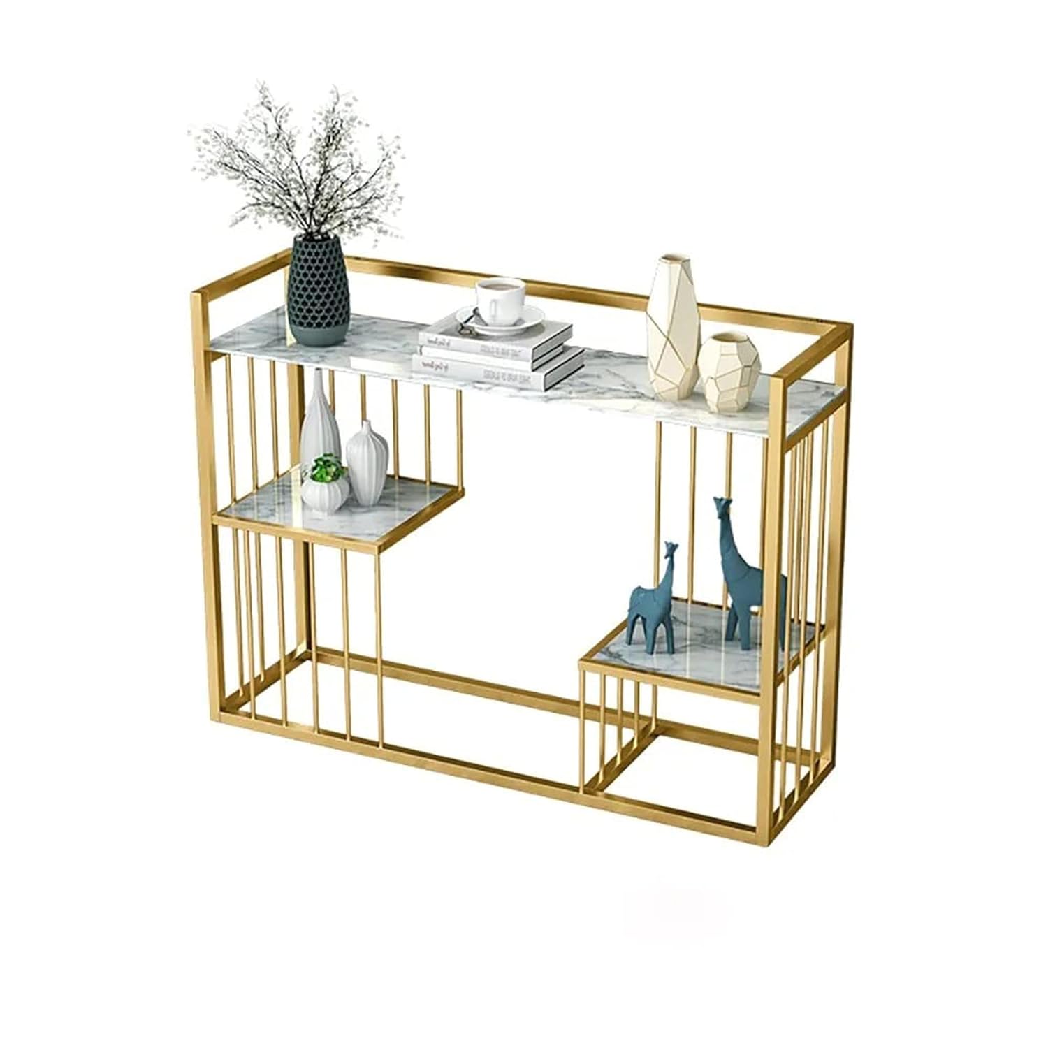Designer 3 - Tier White Faux Marble Golden Console Table - Decor Smart