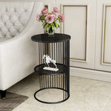 Designer Art Classic Black Finish Half Caged Coffee Round Side Table - Decor Smart