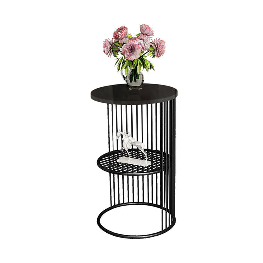 Designer Art Classic Black Finish Half Caged Coffee Round Side Table - Decor Smart