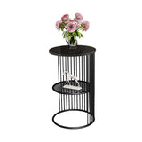 Designer Art Classic Black Finish Half Caged Coffee Round Side Table - Decor Smart