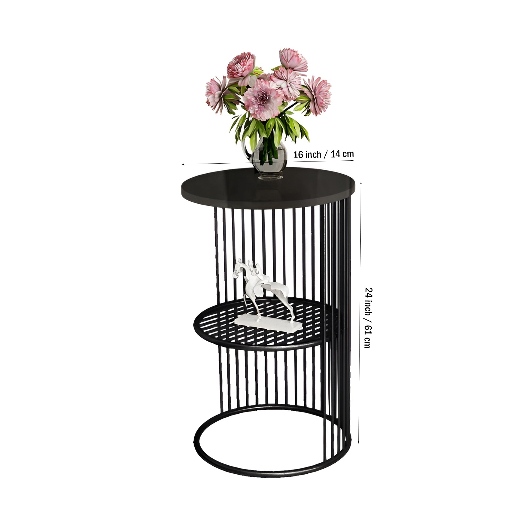Designer Art Classic Black Finish Half Caged Coffee Round Side Table - Decor Smart