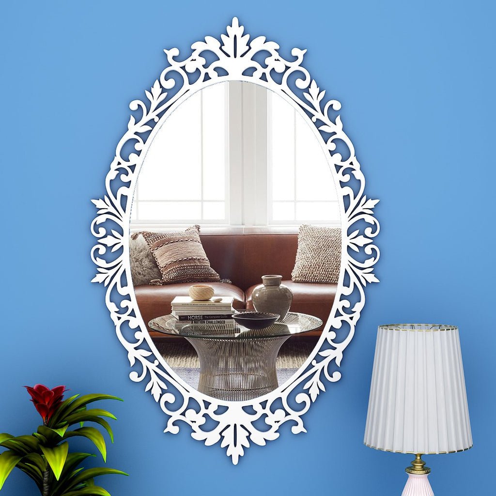 Designer Beautiful Classic Oval Vanity Mirror with Bold Motif Frame - Decor Smart