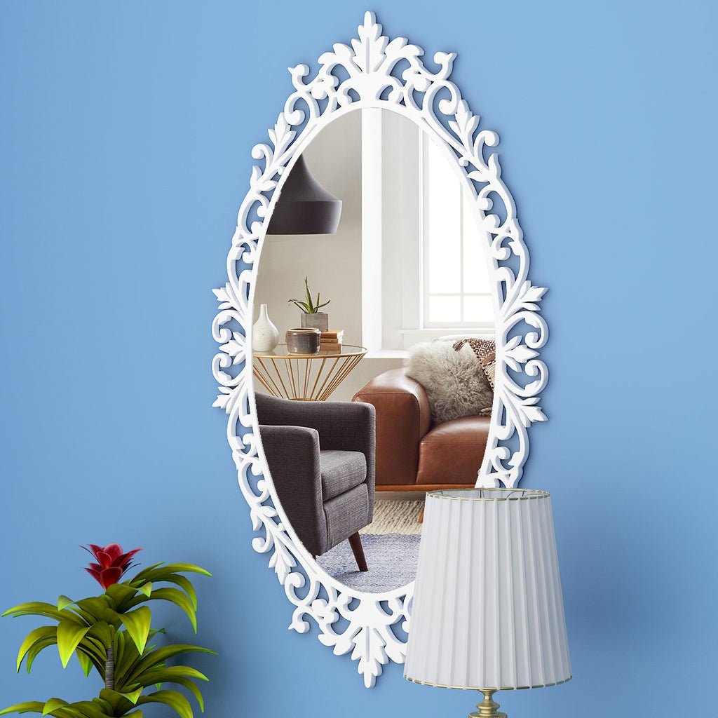 Designer Beautiful Classic Oval Vanity Mirror with Bold Motif Frame - Decor Smart