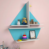 Designer Boat Shaped Blue Wooden Wall Shelf for Kids - Decor Smart