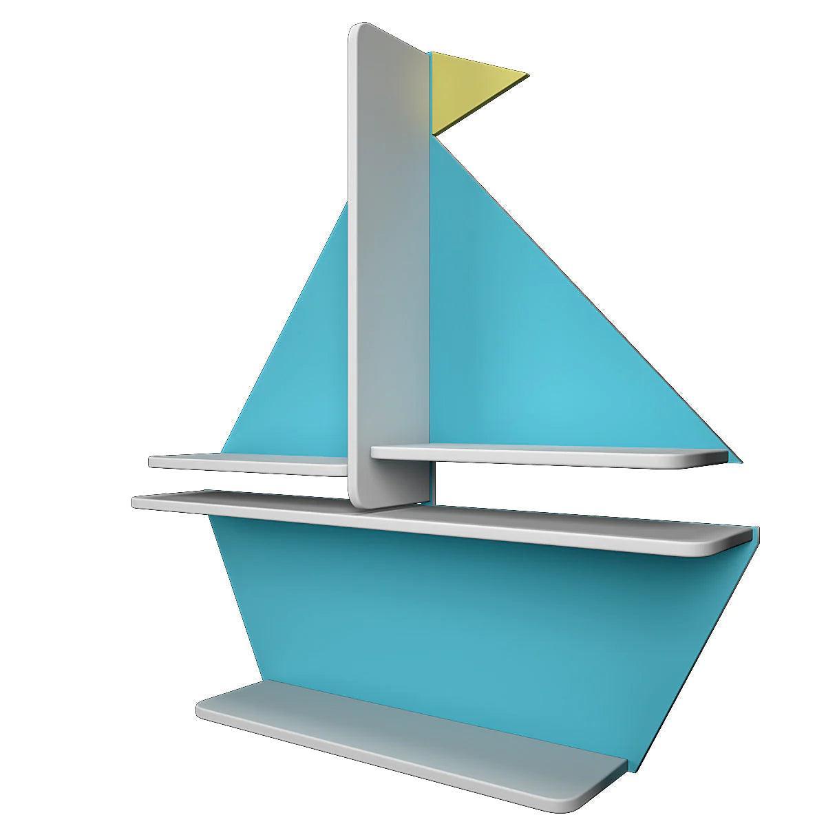 Designer Boat Shaped Blue Wooden Wall Shelf for Kids - Decor Smart