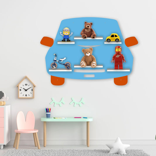 Designer Car Wooden LED Light Wall Shelf for Kids - Decor Smart