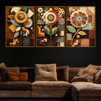 Designer Floral Mosaic Pattern Floating Frame Crystal Wall Painting Set of 3