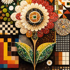 Designer Floral Mosaic Pattern Floating Frame Crystal Wall Painting Set of 3