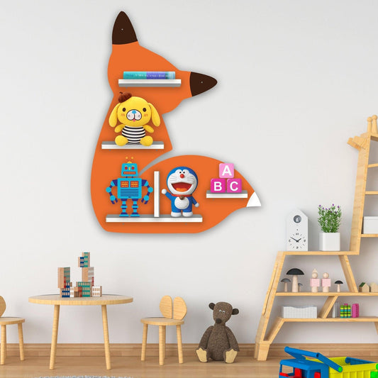 Designer Fox Shape Wooden LED Light Wall Shelf for Kids - Decor Smart
