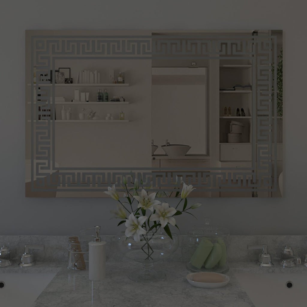 Designer Greek Key Motif LED Rectangular Bathroom Mirror - Decor Smart