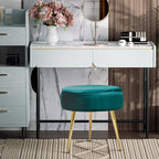 Designer Green Velvet Vanity Seat with Sturdy Golden Legs