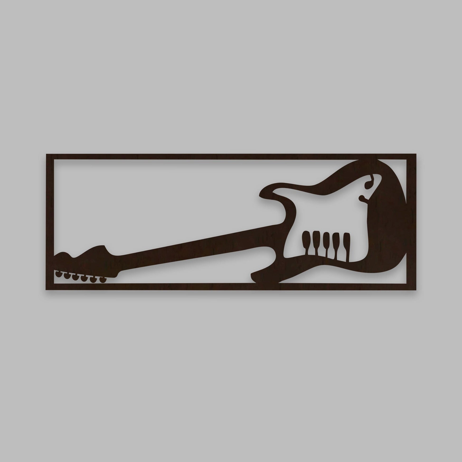 Designer Guitar Backlit Wooden Wall Decor with LED Night Light Walnut Finish - Decor Smart