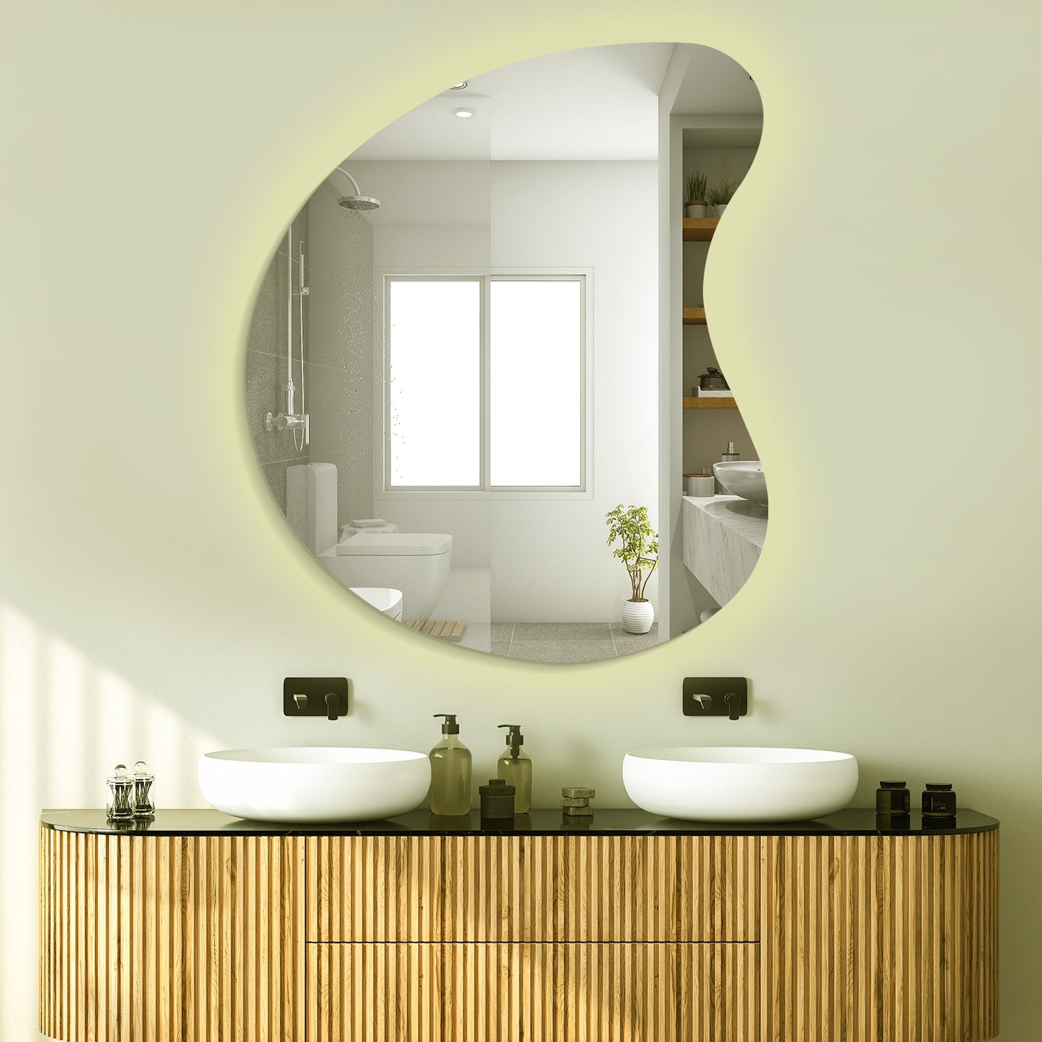 Designer Organic Shaped Wall Mirror with LED Light - Decor Smart