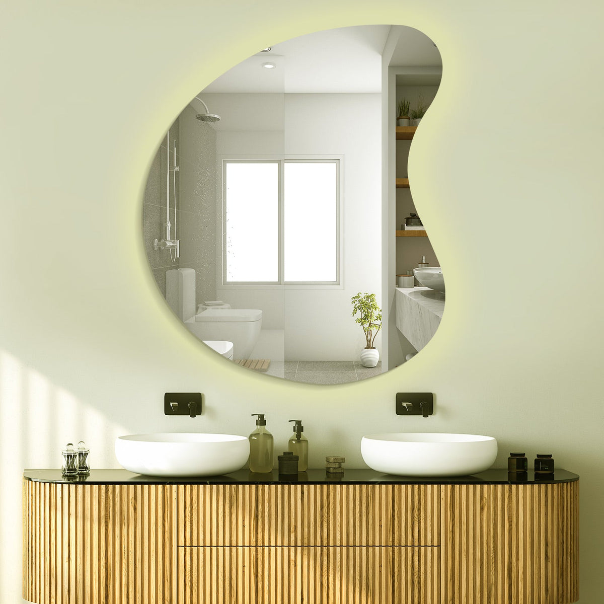 Designer Organic Shaped Wall Mirror with LED Light - Decor Smart