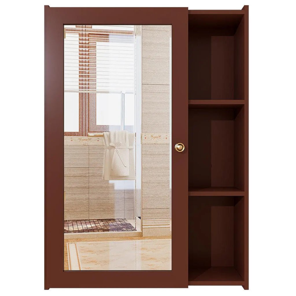 Designer Rectengular Shaped Wooden Bathroom Mirror Cabinet with 5 Spacious Shelves with Brown Finish - Decor Smart