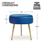Designer Rich Blue Velvet Vanity Seat with Sturdy Golden Legs