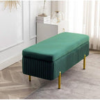 Designer Rich Green Velvet Bench with Smart Storage Ottoman
