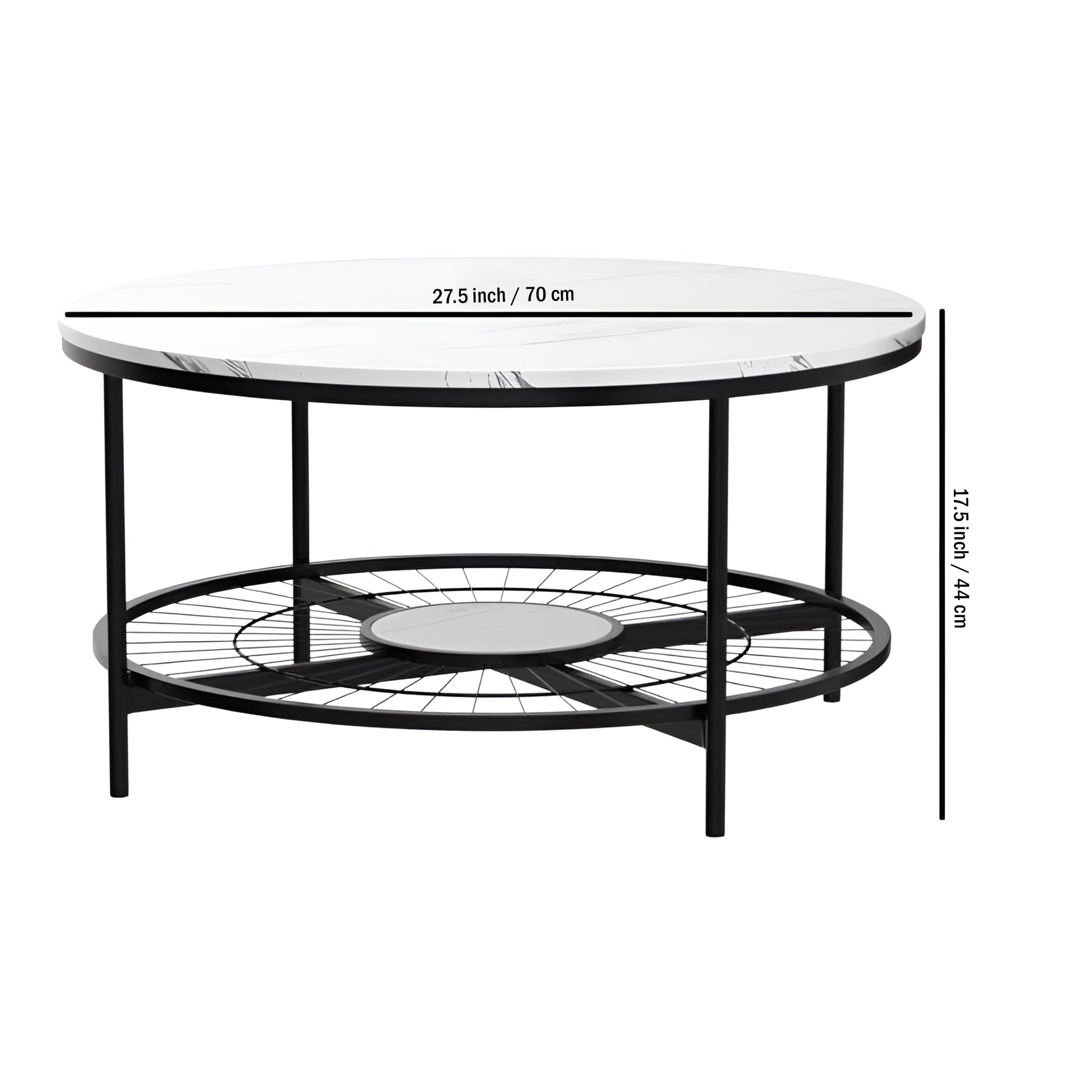 Designer Round Modern Center Table with White Marble Black Metal Finish - Decor Smart