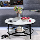 Designer Round Modern Center Table with White Marble Black Metal Finish - Decor Smart