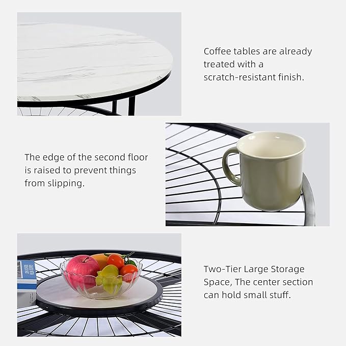 Designer Round Modern Center Table with White Marble Black Metal Finish - Decor Smart