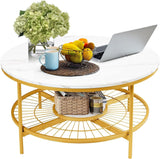 Designer Round Modern Center Table with White Marble Golden Metal Finish - Decor Smart