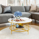 Designer Round Modern Center Table with White Marble Golden Metal Finish - Decor Smart