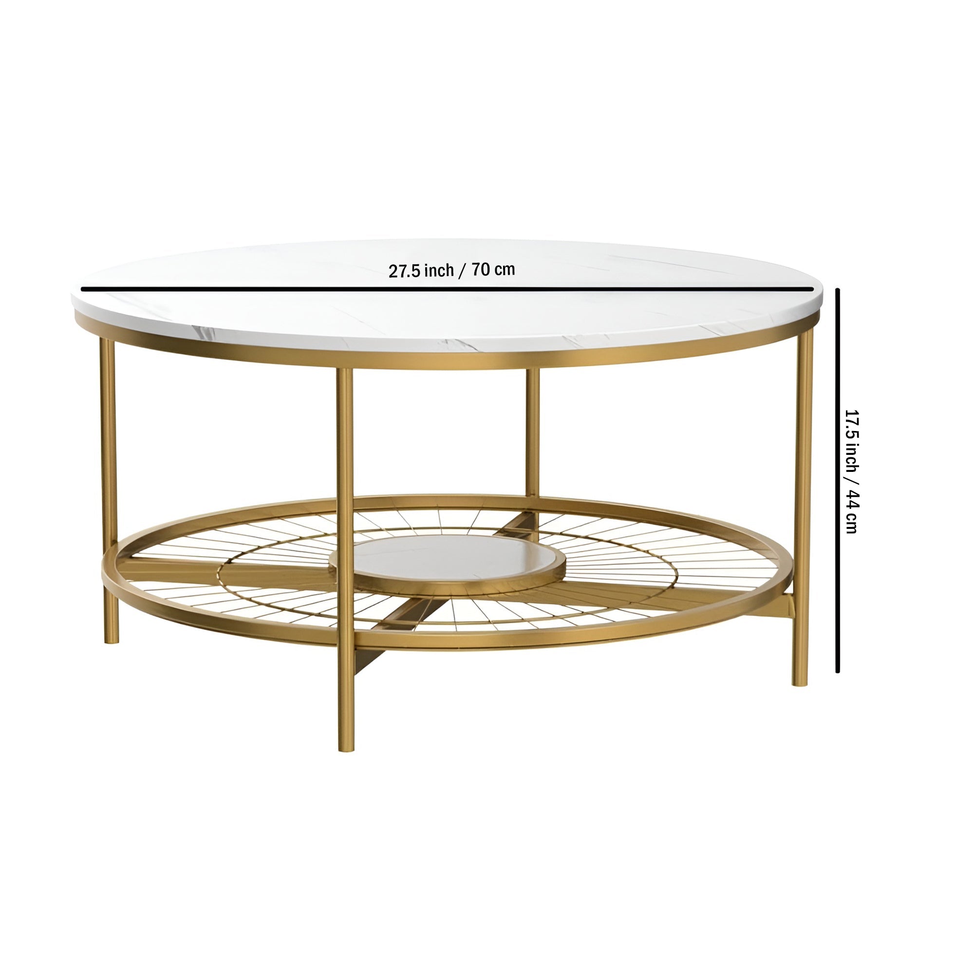 Designer Round Modern Center Table with White Marble Golden Metal Finish - Decor Smart