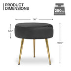 Designer Royal Black Velvet Vanity Seat with Sturdy Golden Legs