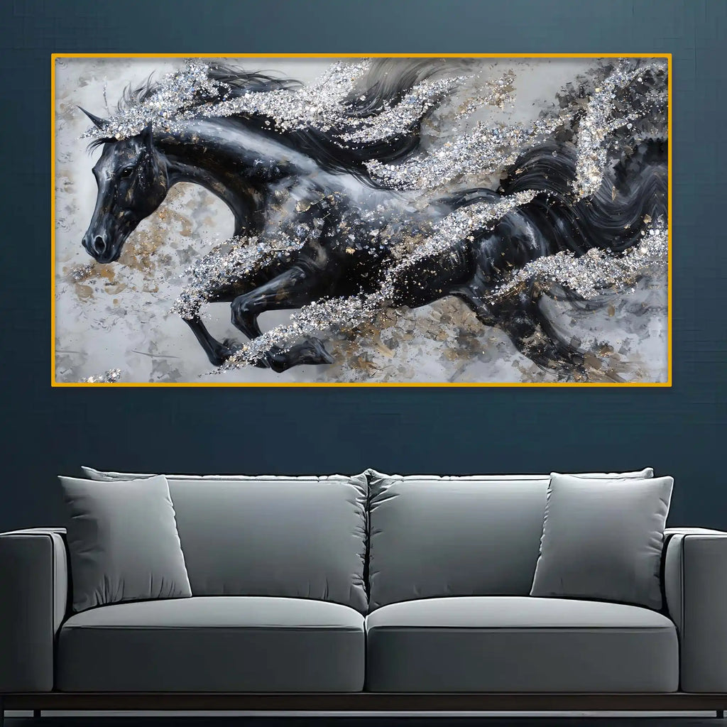 Designer Running Horse Crystal Glass Wall Painting for Premium Decor