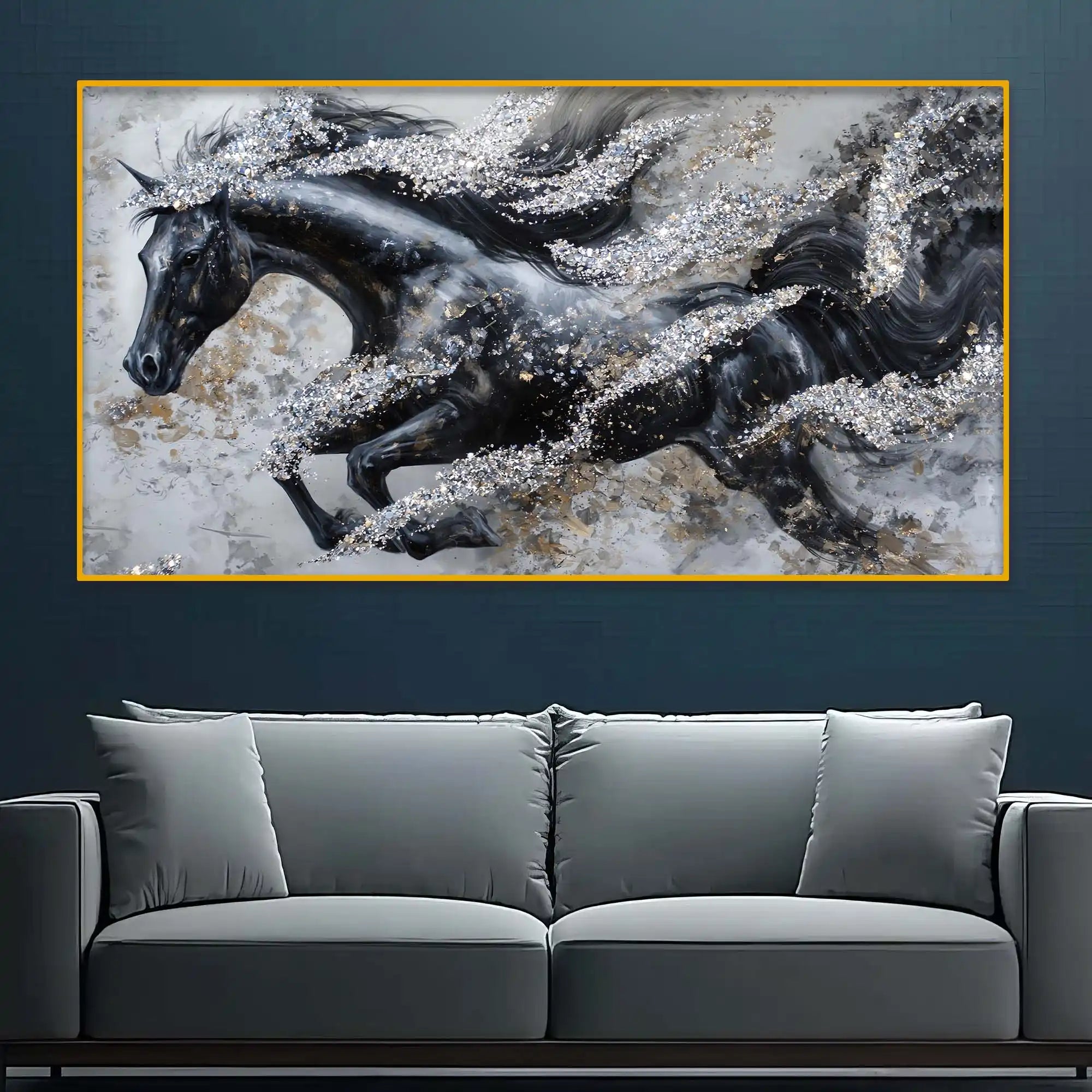 Designer Running Horse Crystal Glass Wall Painting for Premium Decor