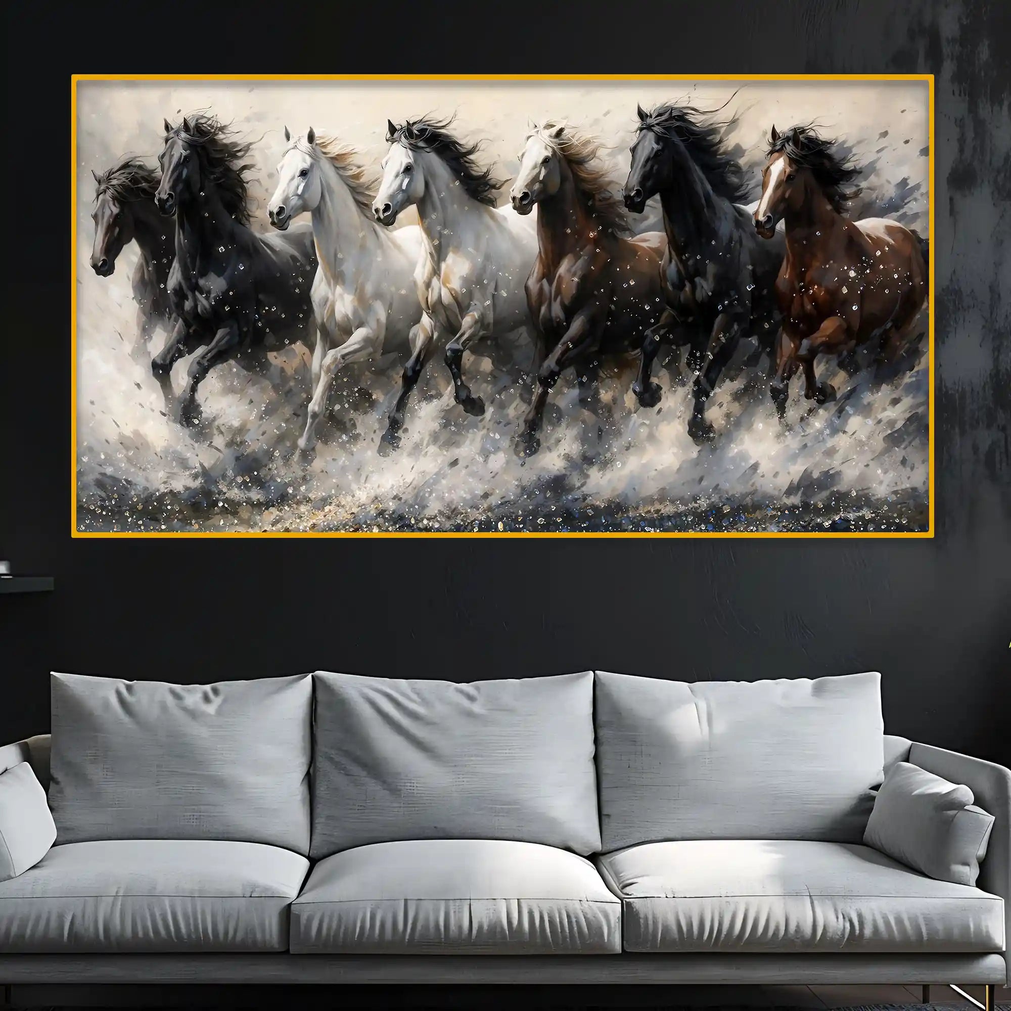 Designer Running Horses Crystal Glass Painting for Modern Wall Décor