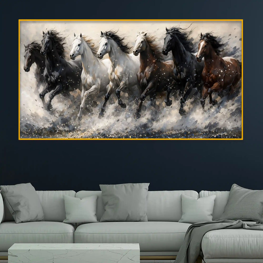 Designer Running Horses Crystal Glass Painting for Modern Wall Décor