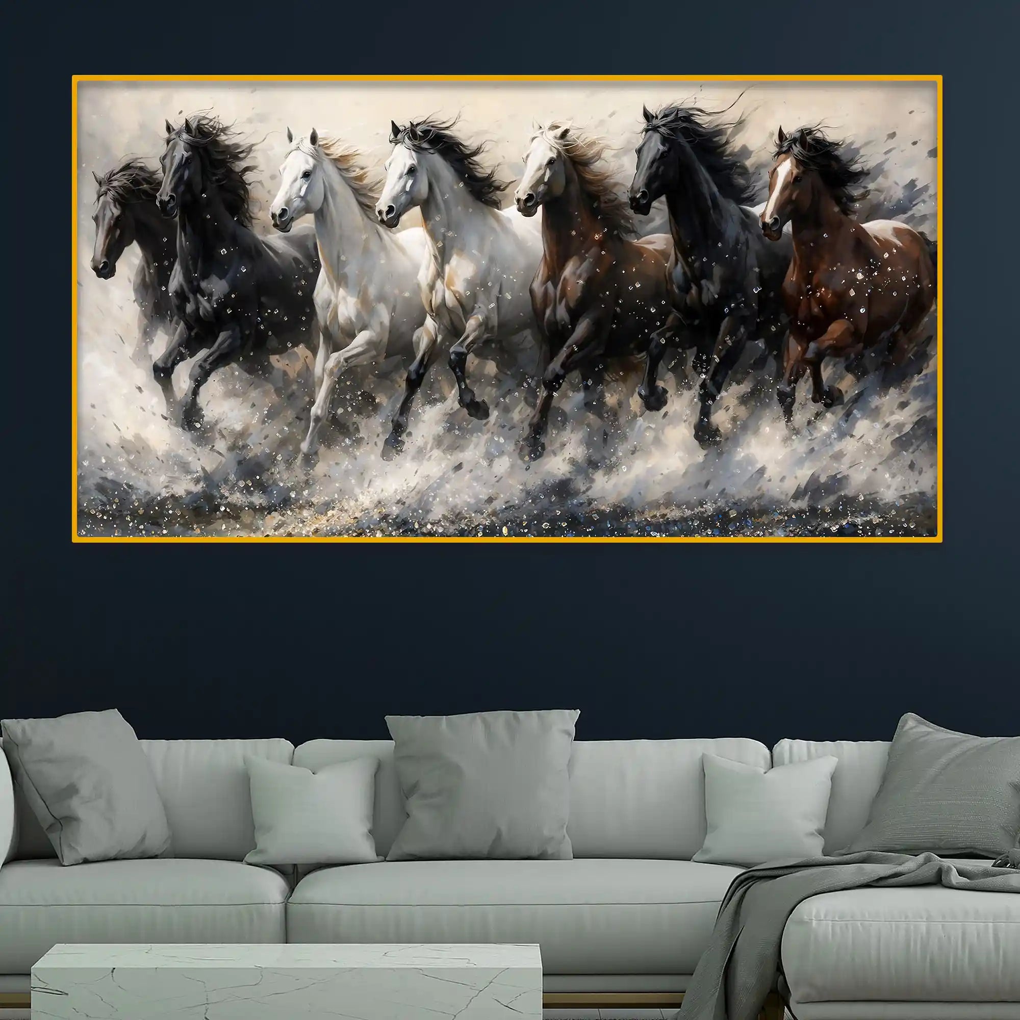 Designer Running Horses Crystal Glass Painting for Modern Wall Décor