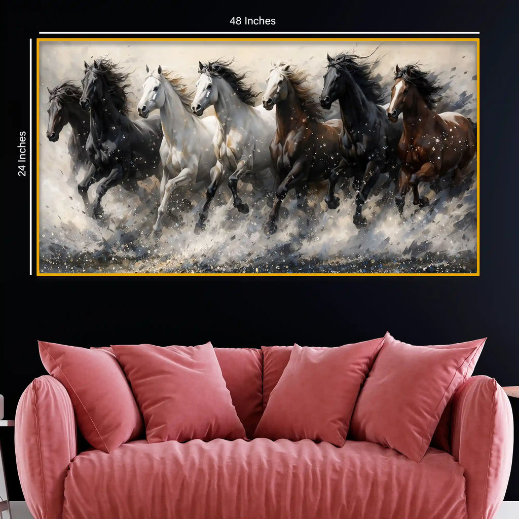 Designer Running Horses Crystal Glass Painting for Modern Wall Décor