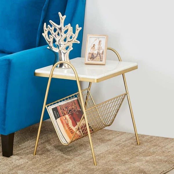Designer Square Shape White Marble Side Table - Decor Smart