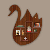 Designer Swan Shape Backlit Wooden LED Light Wall Shelf with Walnut Finish - Decor Smart