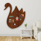 Designer Swan Shape Backlit Wooden LED Light Wall Shelf with Walnut Finish - Decor Smart