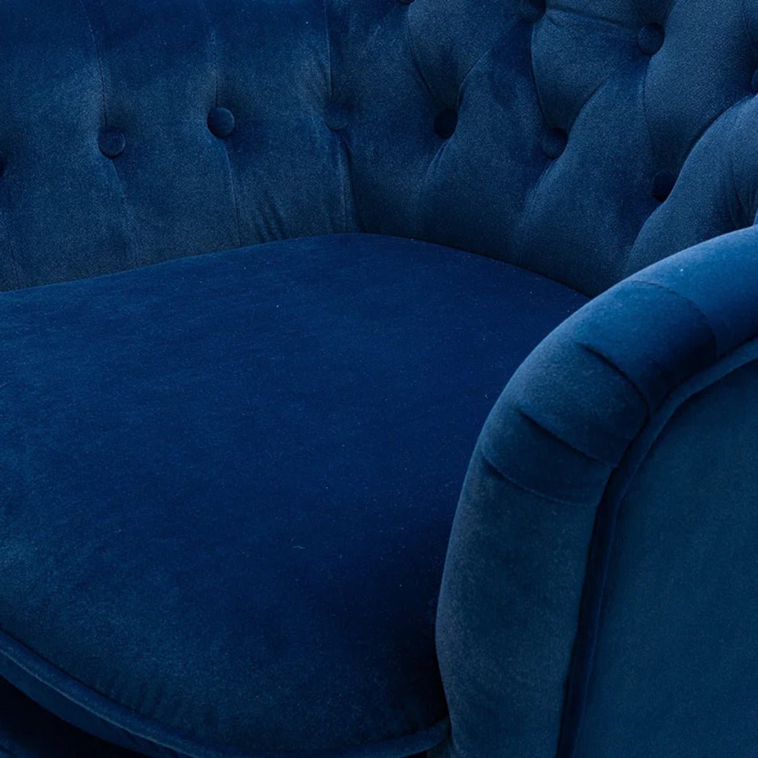 Detailed Tufted Super Comfy Navy Blue Velvet Sofa Lounge Chair - Decor Smart