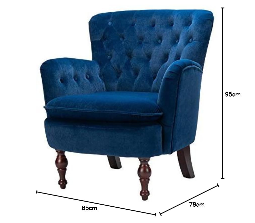 Detailed Tufted Super Comfy Navy Blue Velvet Sofa Lounge Chair - Decor Smart