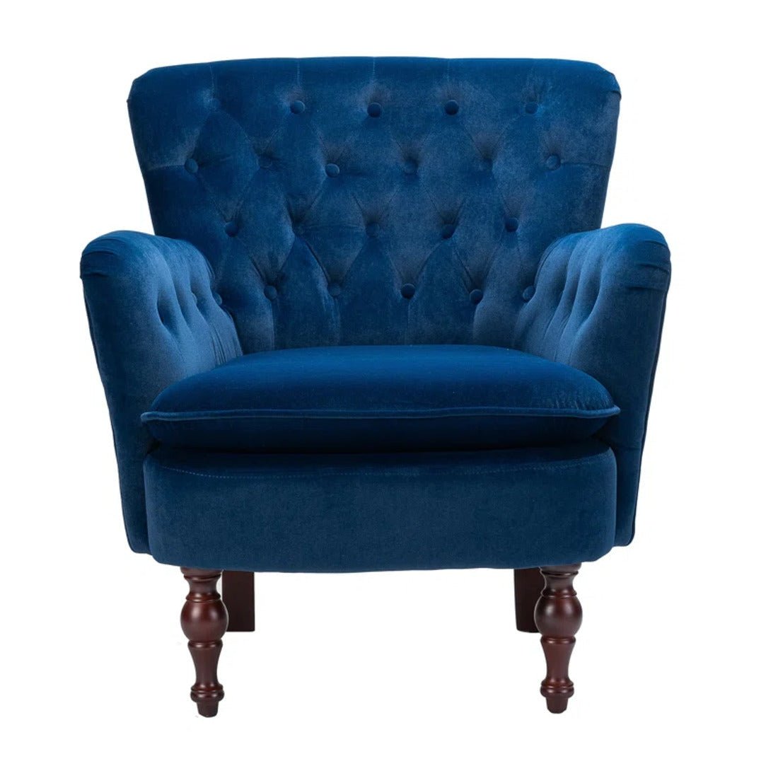Detailed Tufted Super Comfy Navy Blue Velvet Sofa Lounge Chair - Decor Smart