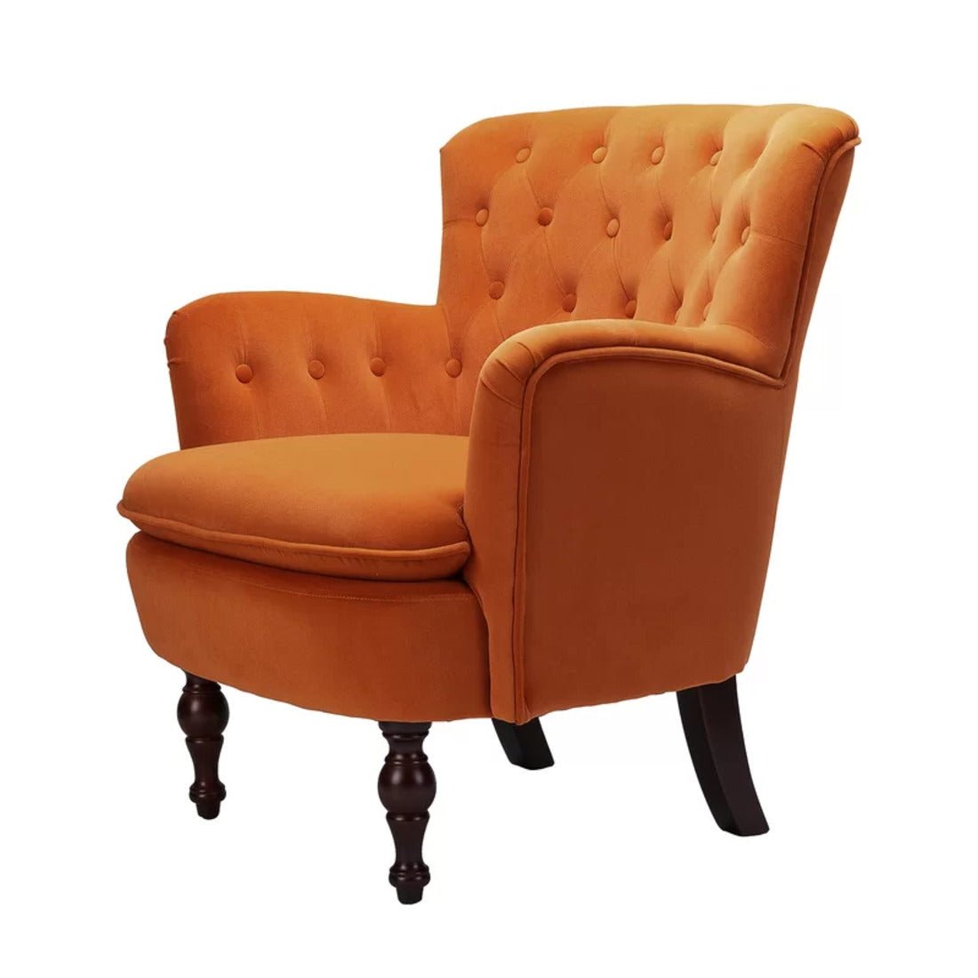 Detailed Tufted Super Comfy Orange Velvet Sofa Lounge Chair - Decor Smart