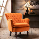 Detailed Tufted Super Comfy Orange Velvet Sofa Lounge Chair - Decor Smart