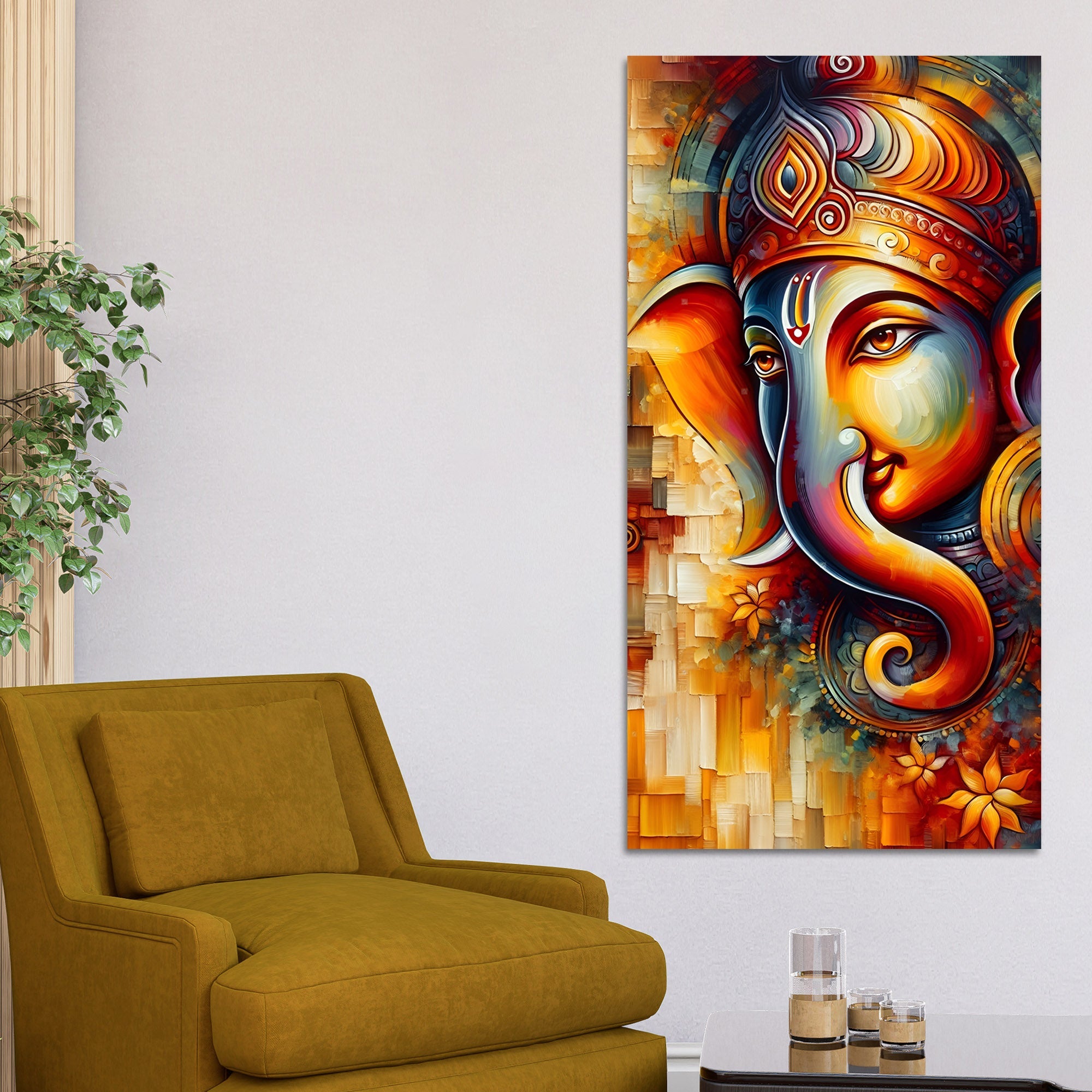 Divine Art of Lord Ganesha Premium Canvas Wall Painting