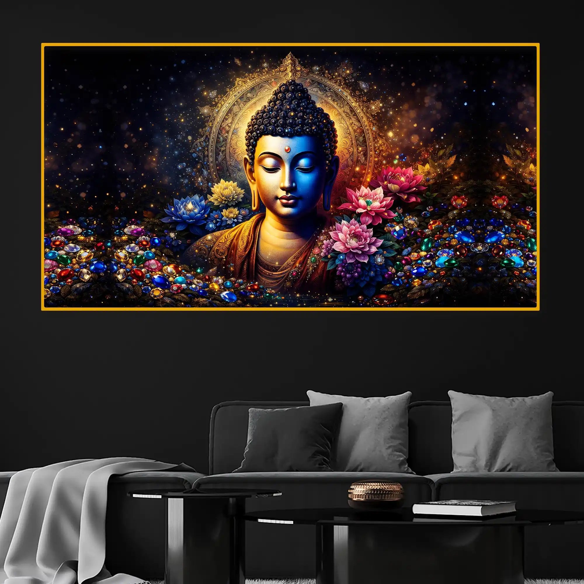 Divine Buddha Aura Crystal Glass Painting for Premium Wall Decor