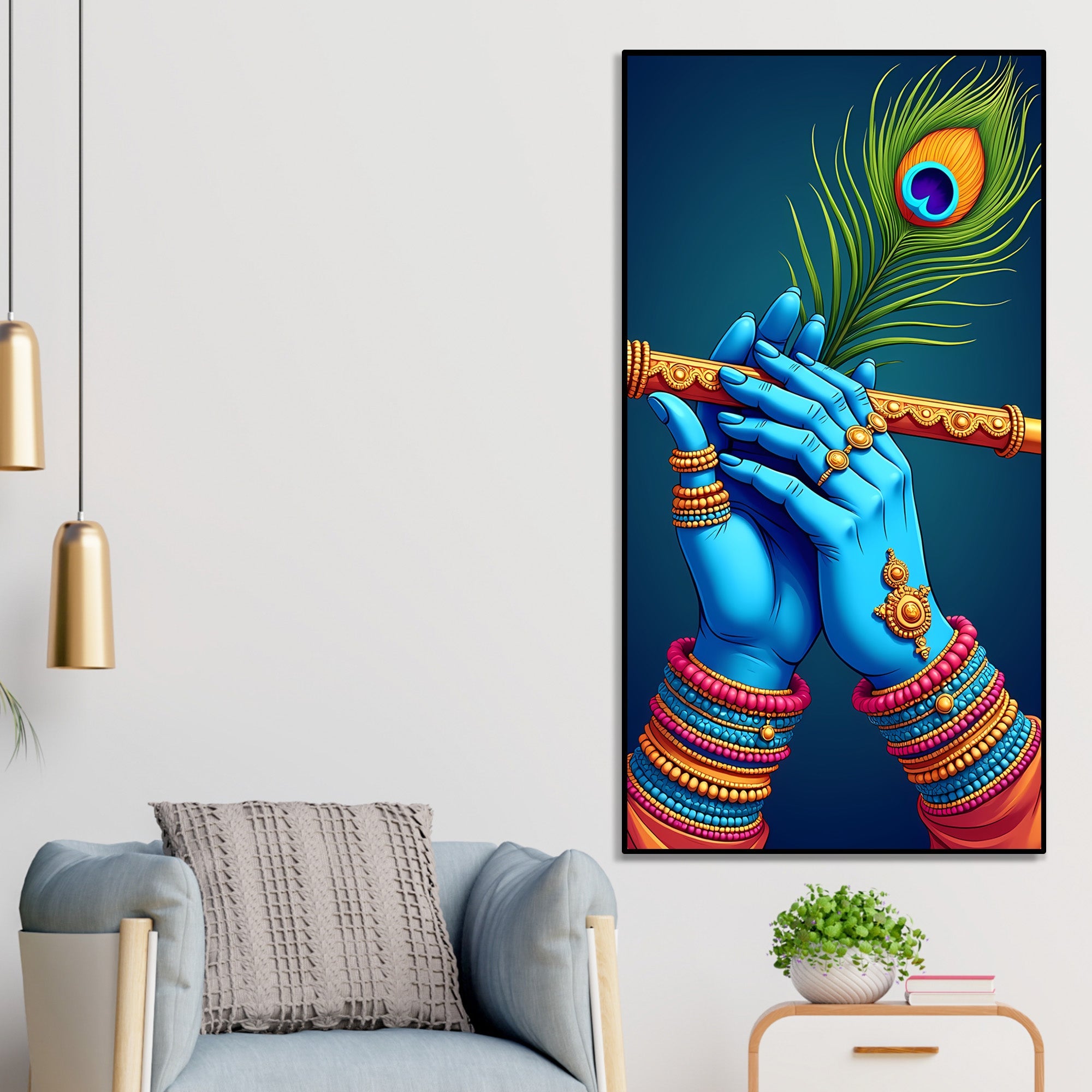 Divine Flute of Lord Krishna Premium Canvas Wall Painting