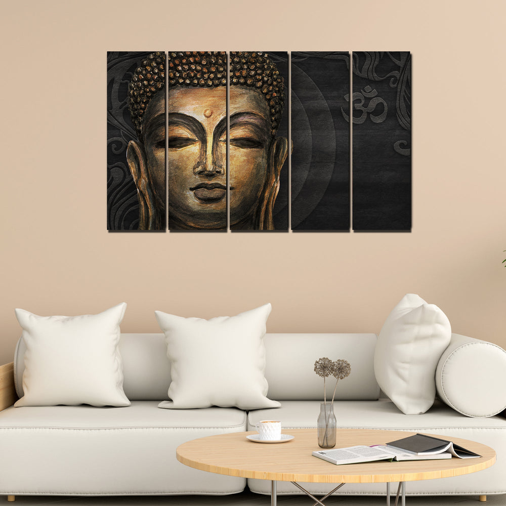 Divine Gautam Buddha Face Wall Painting 5 Pieces