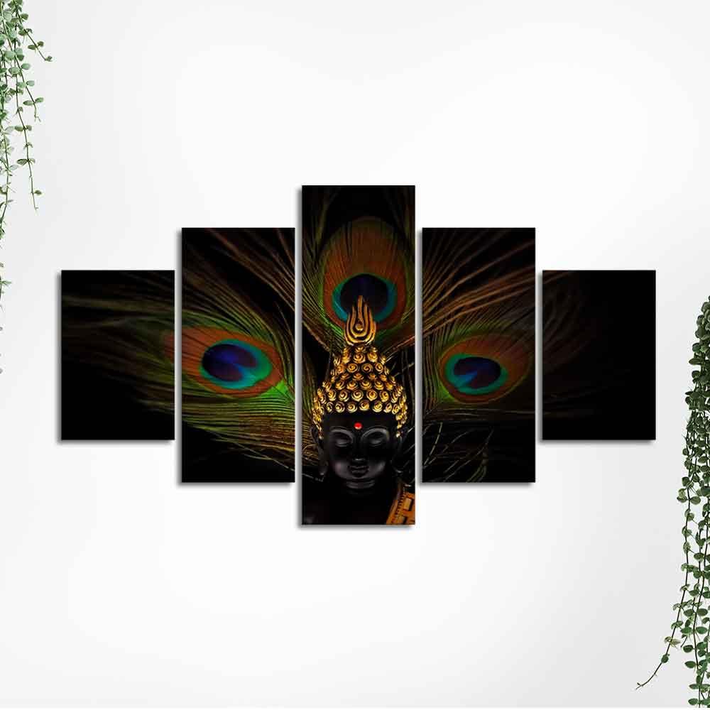 Divine God Buddha With Peacock Feather Wall Painting of Five Pieces - Decor Smart