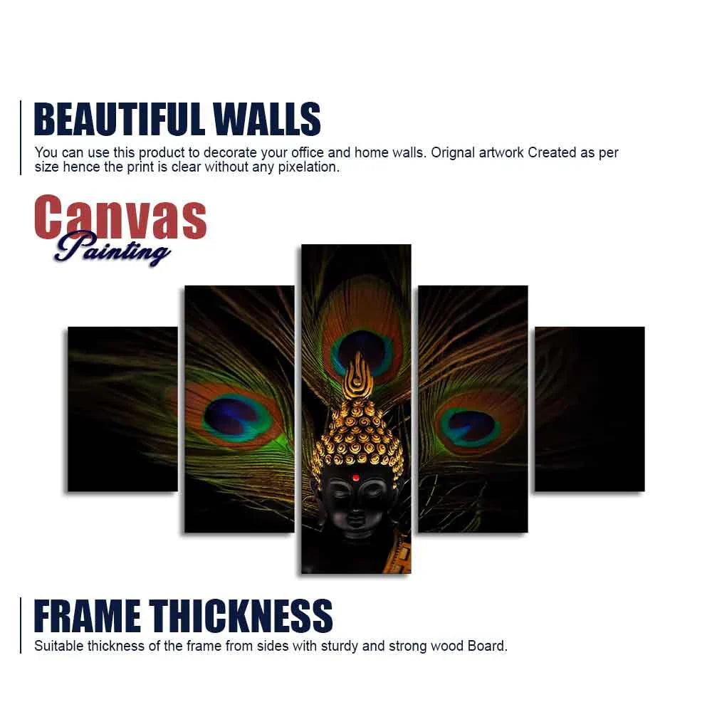 Divine God Buddha With Peacock Feather Wall Painting of Five Pieces - Decor Smart